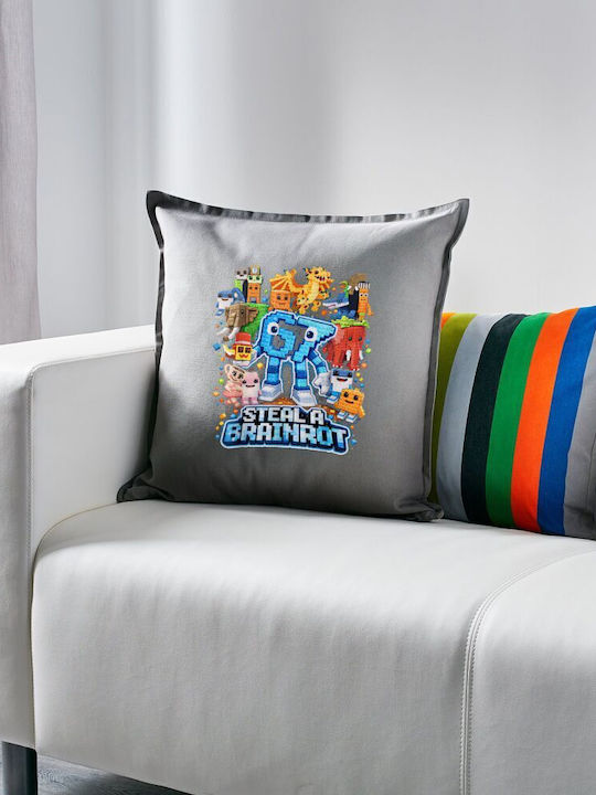 Steal A Brainrot Six Seven Kids Throw Pillow Gray 100% Cotton Filling 50x50cm