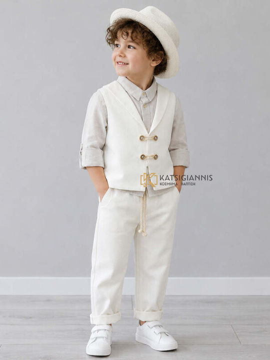 Guy Laroche Baptism Suit with Vest for Boys Beige