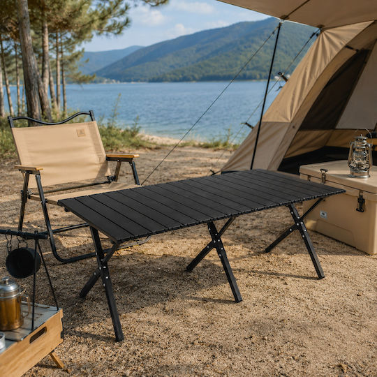 ForHome Metallisches Campingmöbel Klapptisch 120x60x45cm Schwarz