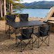 ForHome Metallic Table Set for Camping Foldable 95x55x50cm Black