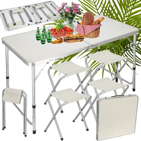 Verk Group Aluminum Table Set for Camping Foldable in Case Beige