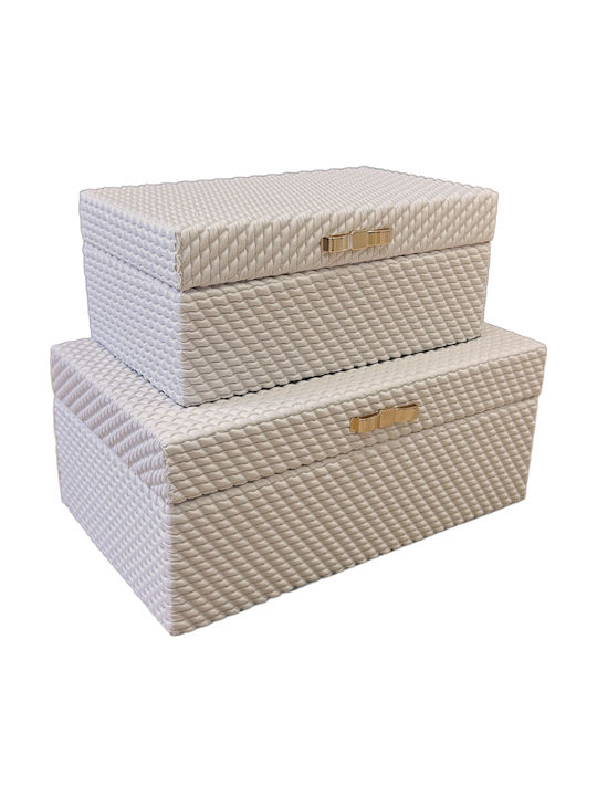 Espiel Hölzernes Aufbewahrungsbox mit Deckel Beiges 25x10cm 2 Stück
