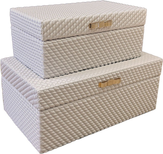 Espiel Wooden Storage Box with Lid Beige 25x10cm 2 Pieces