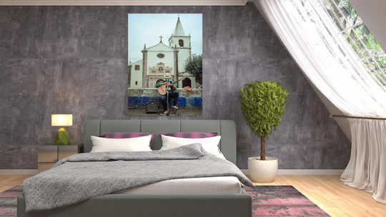 Painting Street Musician In Front Church Street Musician In Front Church 70x100