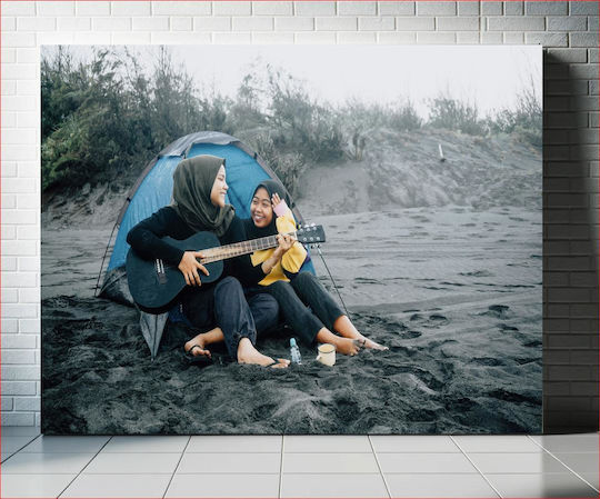 Camping Musik auf Strand Gemälde 100x70