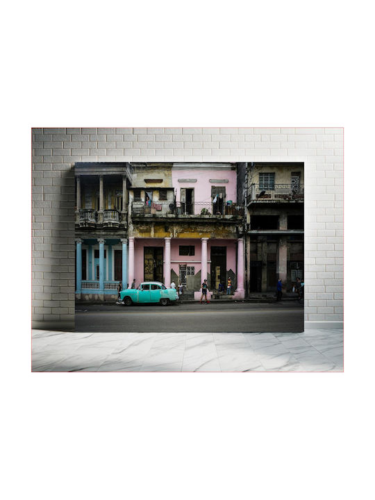 Панел Colorful Street Scene Classic Car Полихромна Улична Сцена Класическа Колa 65x40