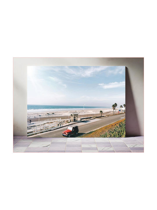 Πίνακας Beachside Road Red Car Παραθαλάσσιος Δρόμος Κόκκινο Αυτοκίνητο 90x60
