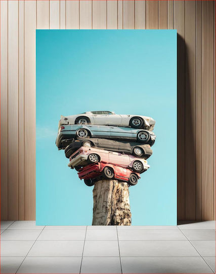 Stacked Cars On Tree Stump Στοιβαγμένα Αυτοκίνητα Σε Κούτσουρο Δέντρου
