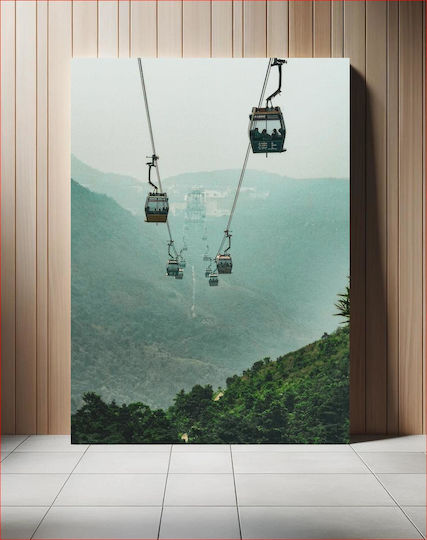 Πίνακας Cable Cars In Misty Mountains Τελεφερίκ Στα Ομιχλώδη Βουνά 40x65