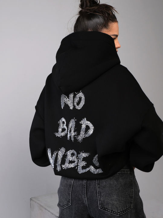 No Bad Vibes Дълго Дамско Суитшърт Худи Черно