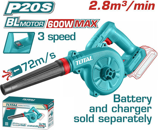 Total Handgeführter Akku-Laubbläser 20V Solo mit Lautstärkeregelung & Maximaler Luftgeschwindigkeit 259,2 km/h