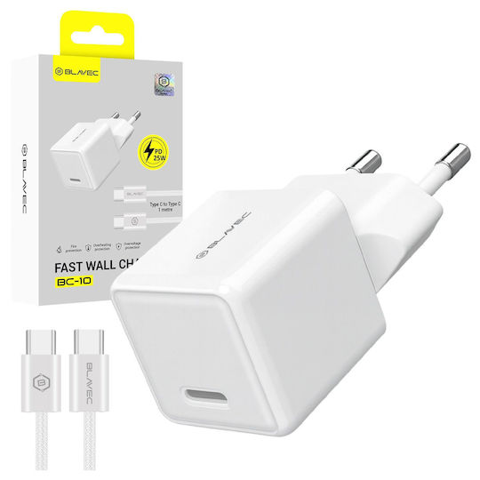 Blavec Handyladegerät mit USB-C Ausgangsanschluss und Kabel USB-C - USB-C 25W Stromlieferung Weiß (BC-10)