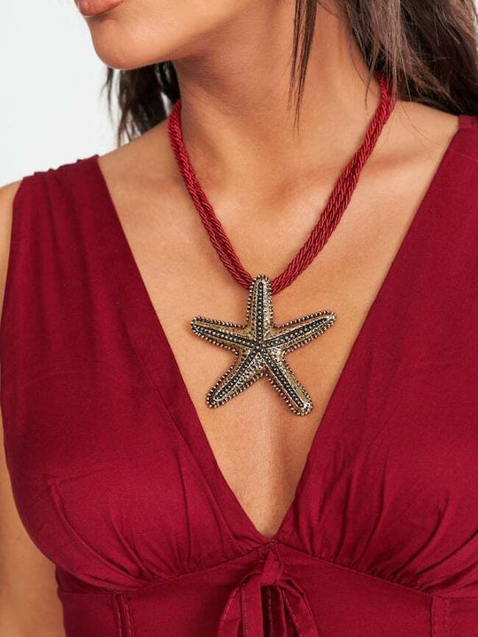 Κολιέ Κορδόνι Αστερίας Κοκκινο