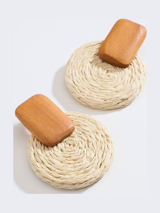 Ohrringe Raffia Holzdetail Beige