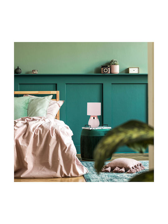 Relaxdays Lampa de Masă Textilă pentru Soclu E14 cu Abajur Roz și Bază