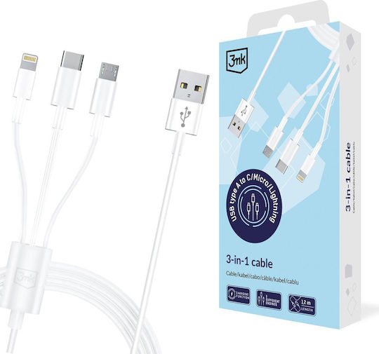 3MK USB to micro USB / Lightning / Type-C Cable Λευκό 1.2m