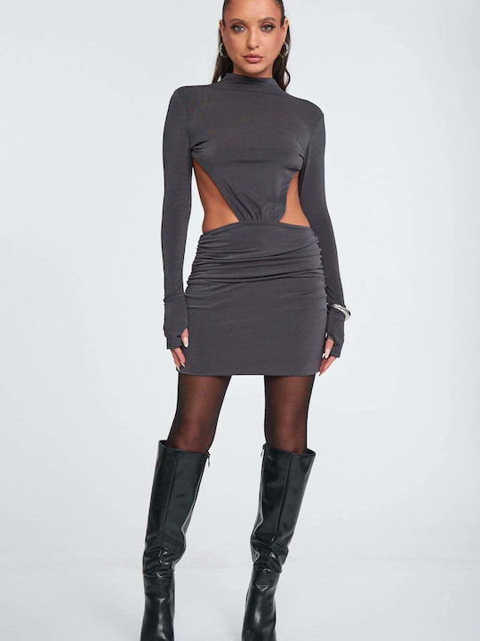 Mini Evening Dress Open Back Charcoal