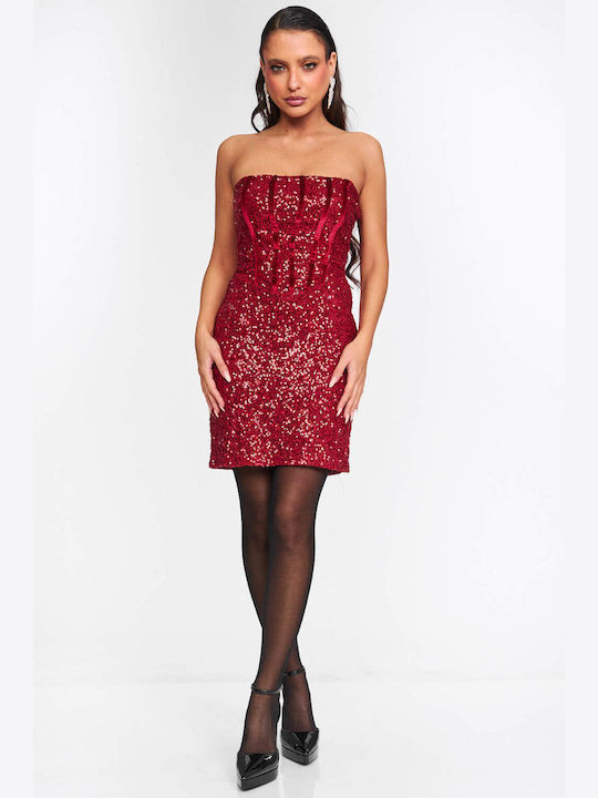 Mini Evening Strapless Dress Red