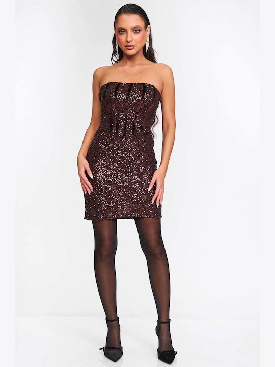 Decoro Mini Evening Strapless Brown Dress