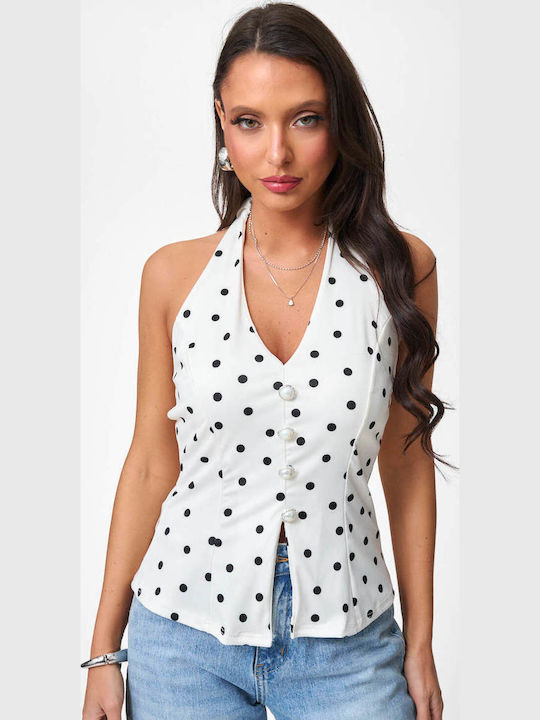 Decoro Damen Bluse Polka Dot Weiß