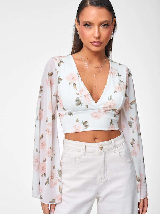 Decoro Γυναικείο Crop Top Floral Εκρου