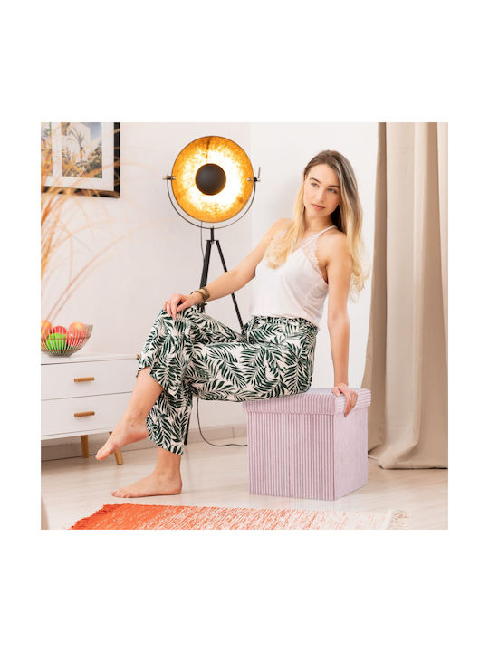 Taburet Camera De Zi Cu Spațiu De Depozitare Tapițat Cu Catifea Roz 38x38x38cm