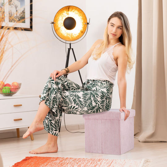 Living Room Stool With Storage Space Upholstered In Pink Velvet 38x38x38cm