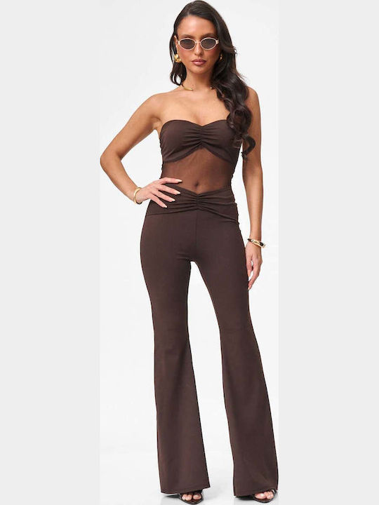Γυναικεία Strapless Ολόσωμη Φόρμα Καφε Σκουρο