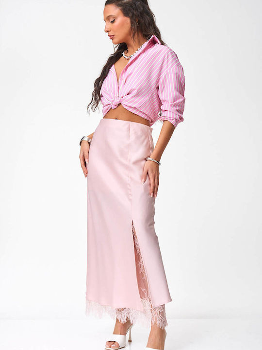 Decoro Fustă Maxi Din Satin Roz