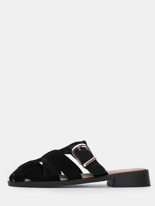 Flat Wildleder Damen Pantoletten in Schwarz Farbe