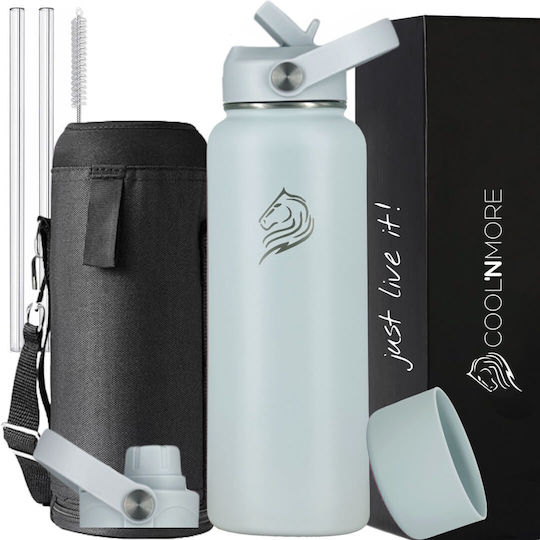 Cool'NMore Thermosflasche Rostfreier Stahl BPA-frei 1l Surf mit Stroh, Handgriff, Mundstück und Schlinge