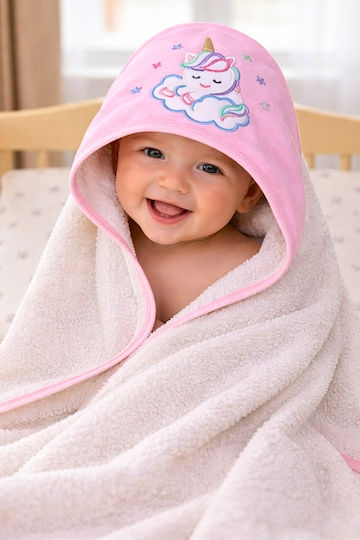 Stewehome Kids' Bath Towel Hooded Unicorn Embroidery 100% Cotton 100x100 Cm
