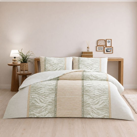 Tac Cotton Duvet Cover Set 200x220cm Double With 2 Pillowcases & 1 Bed Sheet Beige