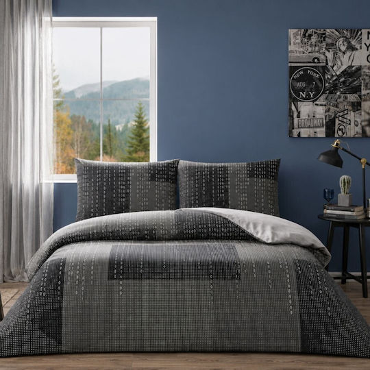 Tac Cotton Duvet Cover Set 200x220cm Double With 2 Pillowcases & 1 Bed Sheet Black
