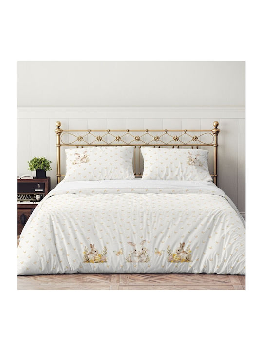 Lenjerii Deosebite Set Huse Pentru Pilote 100% Bumbac 200x220cm Dublă Cu 2 Fețe De Pernă Și 1 Cearceaf Alb