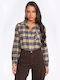 Long Sleeve Women's Shirt Navy Blue Checked