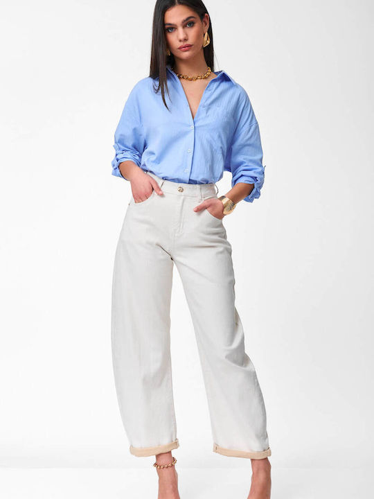 Women's Jean Pants in Balloon Leg Style Beige