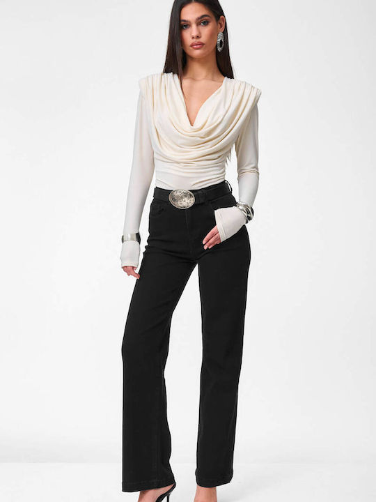 Decoro Women's Jean Pants in Wide Leg Style Black