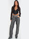Women's Jean Pants with Rips in Wide Leg Style Gray