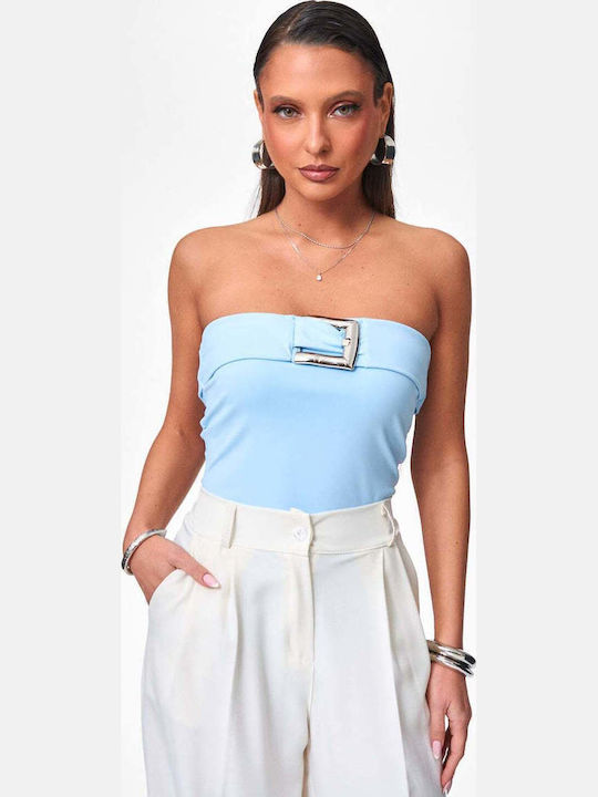 Strapless Bodysuit with Hooks Light Blue