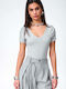 Deep Neckline Gray Women's Bodysuit