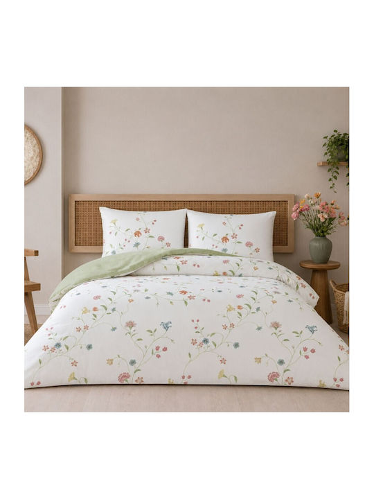 Tac Set Huse Pentru Pilote 200x220cm Duble Cu 2 Fețe De Pernă Și 1 Cearceaf Model Floral Cu Crini Și Garofițe