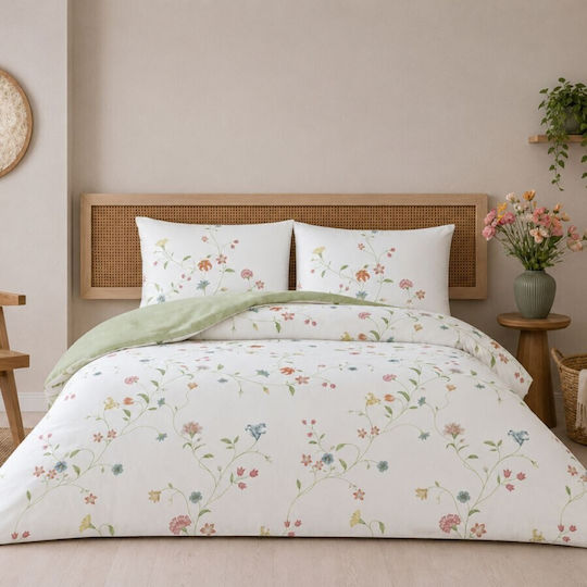 Tac Σετ Παπλωματοθήκη 200x220cm Διπλή με 2 Μαξιλαροθήκες & 1 Σεντόνι Floral Pattern With Lilies And Carnations