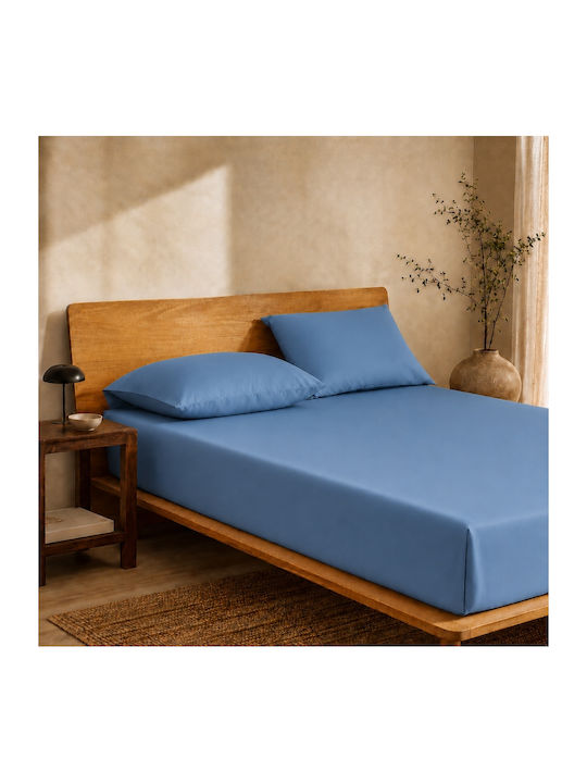 My Home Luxury Set Single Bed Sheets With Rubber Hugger 100x200+30cm Blue 3 Pieces