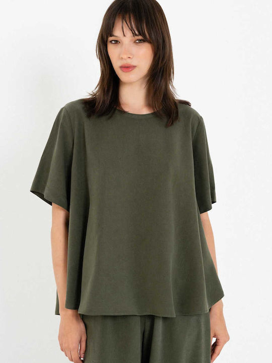 Women's Blouse Short Sleeve Khaki