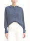 Long Sleeve Women's Shirt Dark Blue Polka Dot