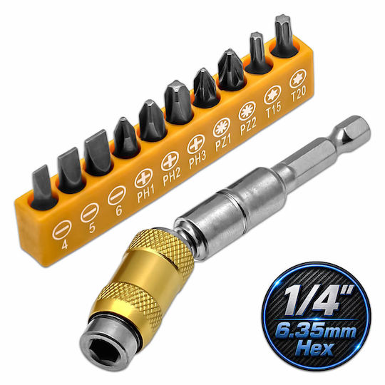 Adaptor Pneumatic cu Priză HEX 1/4'' și Suport pentru Biți