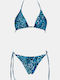 Set Bikini Τριγωνάκι Animal Print Πετρολ