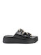 Leather Women's Flat Sandals Flatforms Black