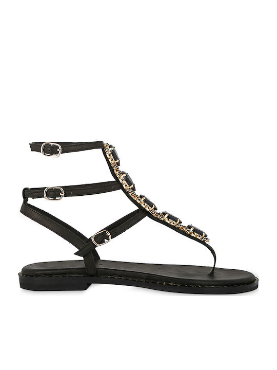 Leather Women's Flat Sandals Black